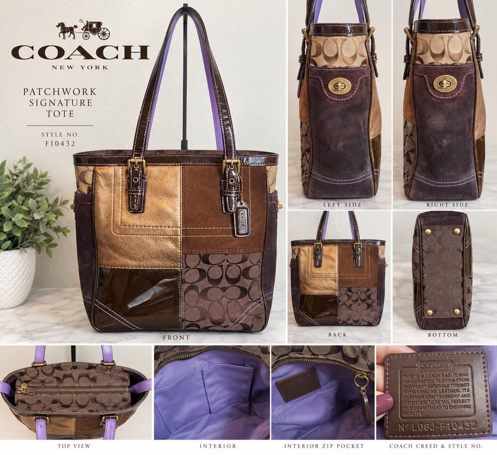 Coach Vintage Y2K F10432 Patchwork Signature C Suede Leather Tote Bag